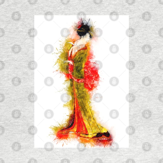 Geisha Girl / Vintage Watercolor japanese art style from Edo period by Naumovski